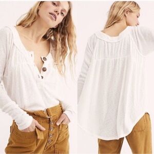 We The Free Must Have Henley Thermal Long Sleeve Top Waffle Knit Oversized M